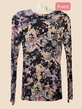BCBGMAXAZRIA Floral Fitted Long Sleeve Top XS Stretch Multicolor
